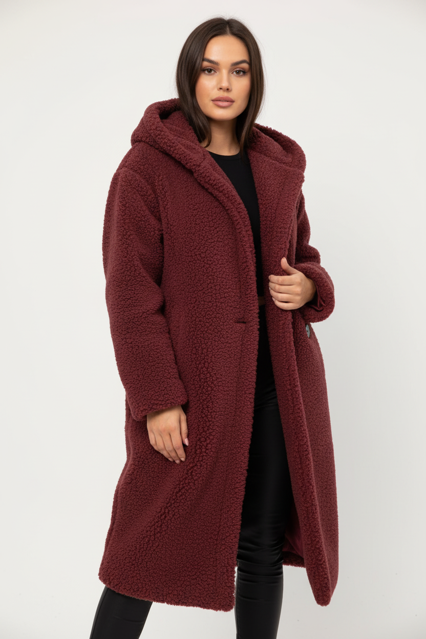 Womens Coat Long Teddy Fleece Luxurious Warm in Beige – Mabel