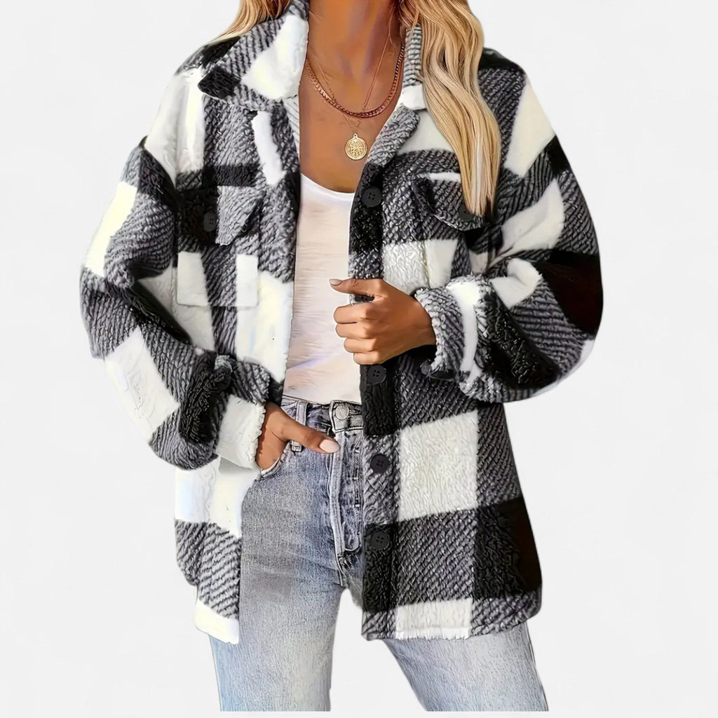 Womens Jacket Sherpa Plush Check Cosy Relaxed – Rae