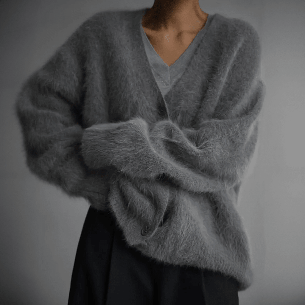 Womens Cardigan Deep V-Neck Oversized Soft Knit Relaxed Fit Black – Elke