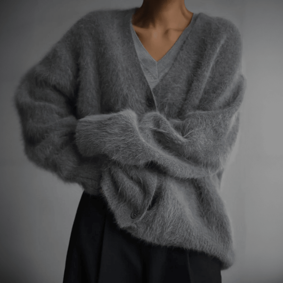 Womens Cardigan Deep V-Neck Oversized Soft Knit Relaxed Fit Black – Elke