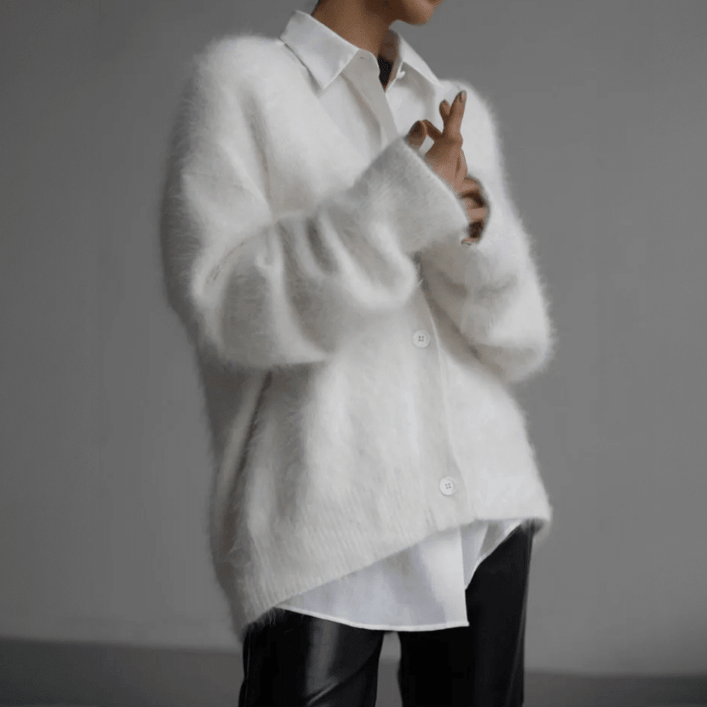 Womens Cardigan Deep V-Neck Oversized Soft Knit Relaxed Fit Black – Elke