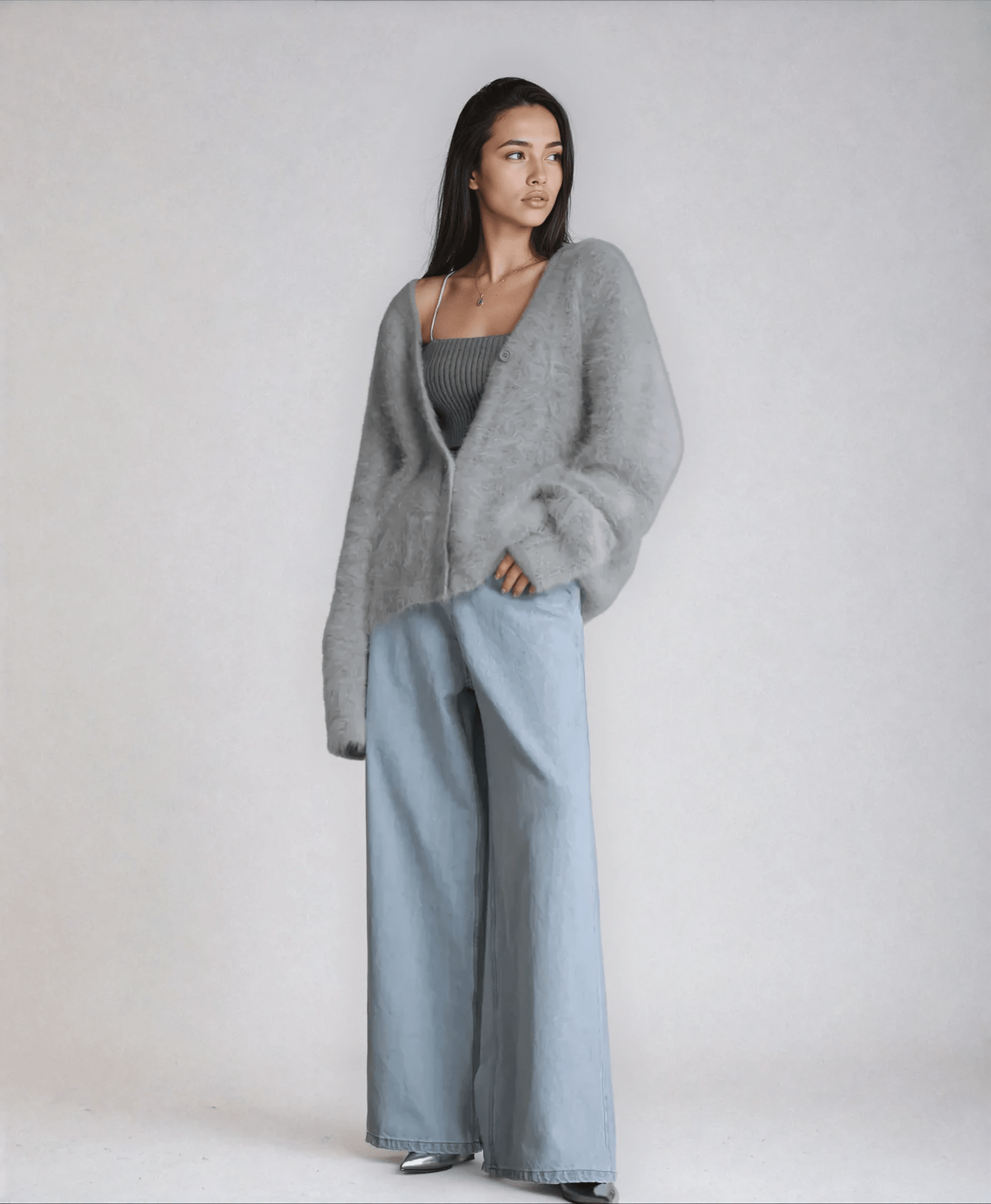 Womens Cardigan Deep V-Neck Oversized Soft Knit Relaxed Fit Black – Elke