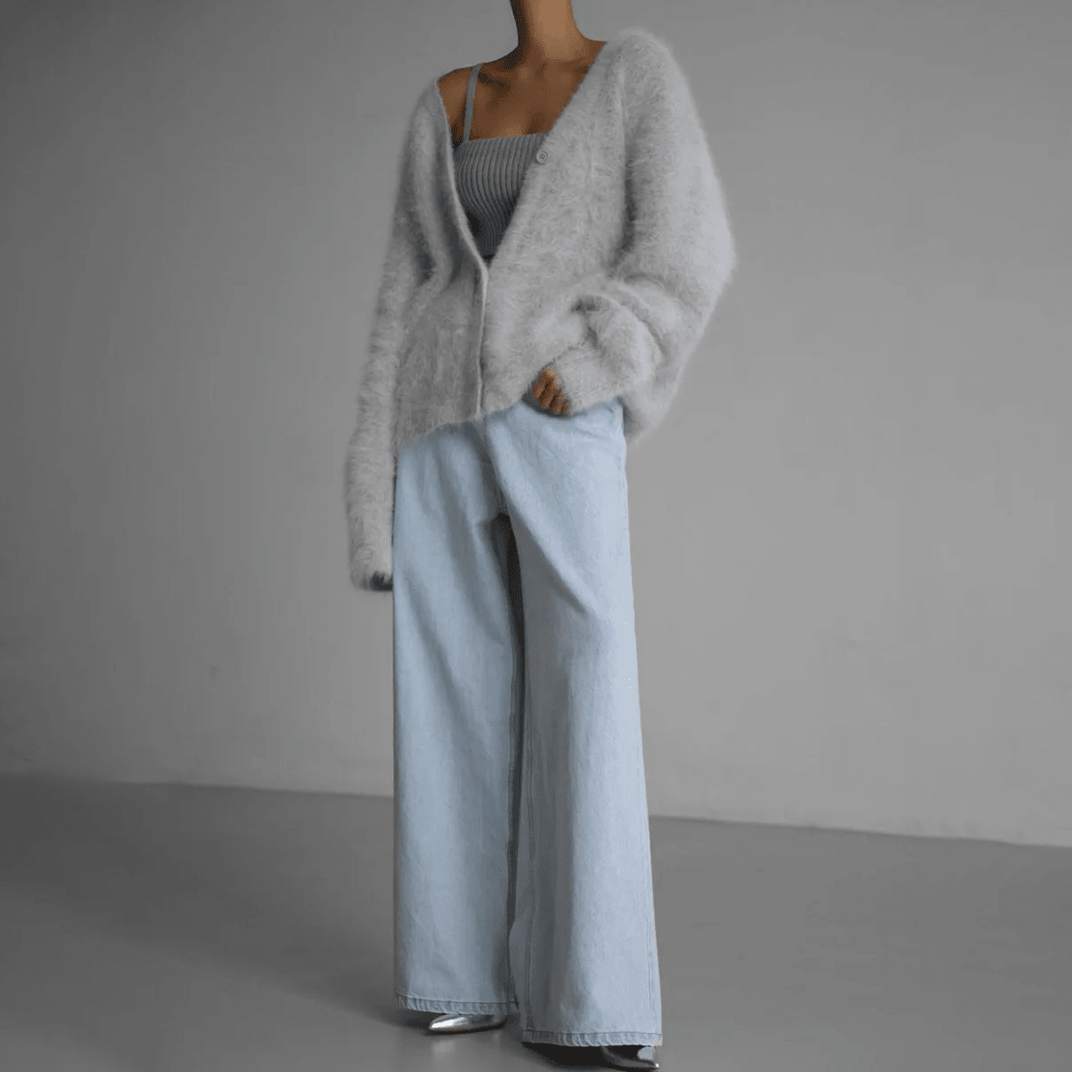 Womens Cardigan Deep V-Neck Oversized Soft Knit Relaxed Fit Black – Elke