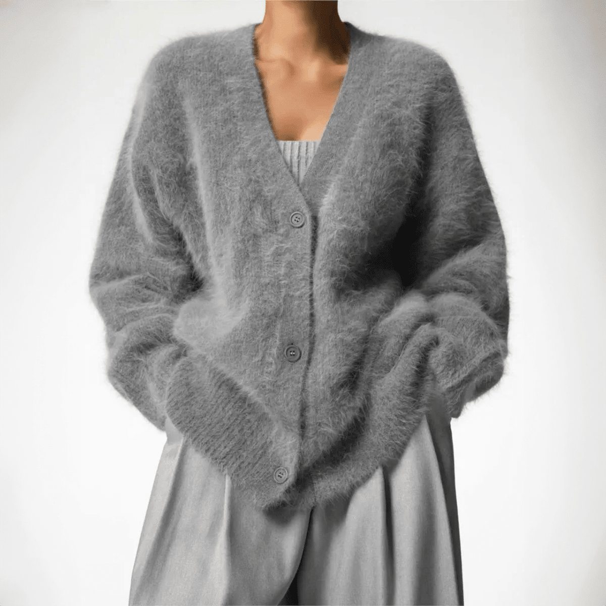 Womens Cardigan Deep V-Neck Oversized Soft Knit Relaxed Fit Black – Elke