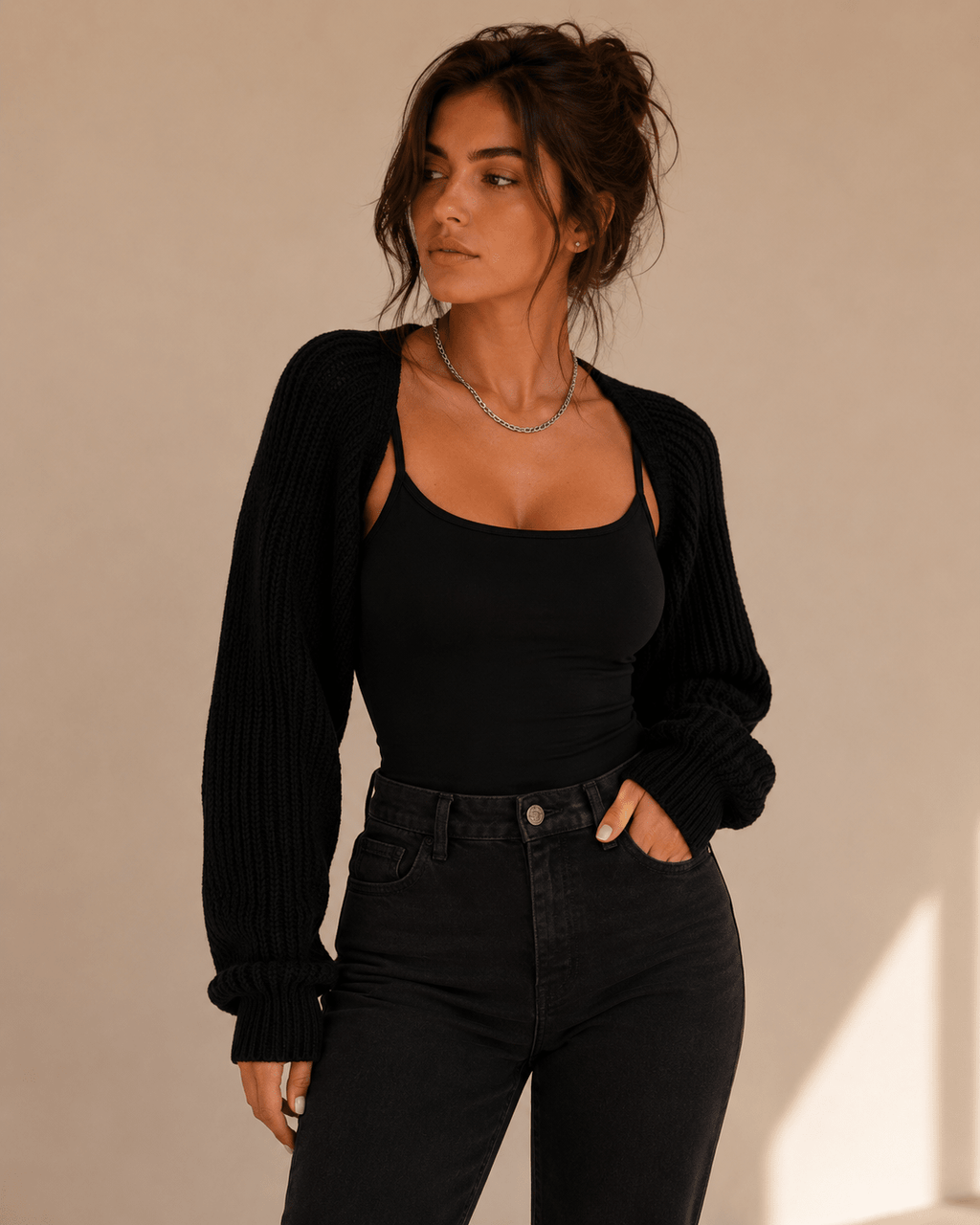 Womens Cardigan Cropped Open Front Batwing Sleeve Ribbed Knit – Lola