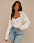 Womens Cardigan Cropped Open Front Batwing Sleeve Ribbed Knit – Lola