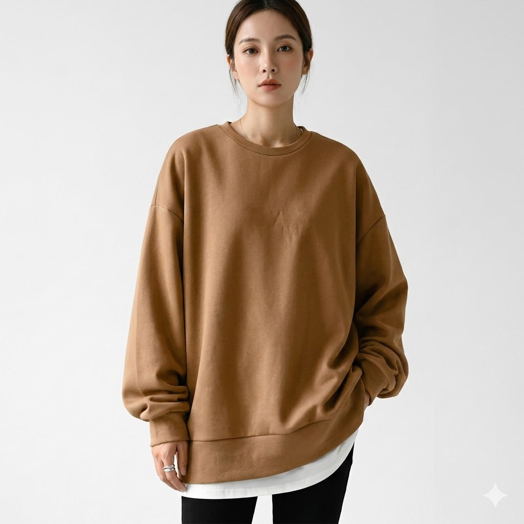 Womens Top Oversized Sweatshirt Cotton Dropped Shoulder in Brown – Mila