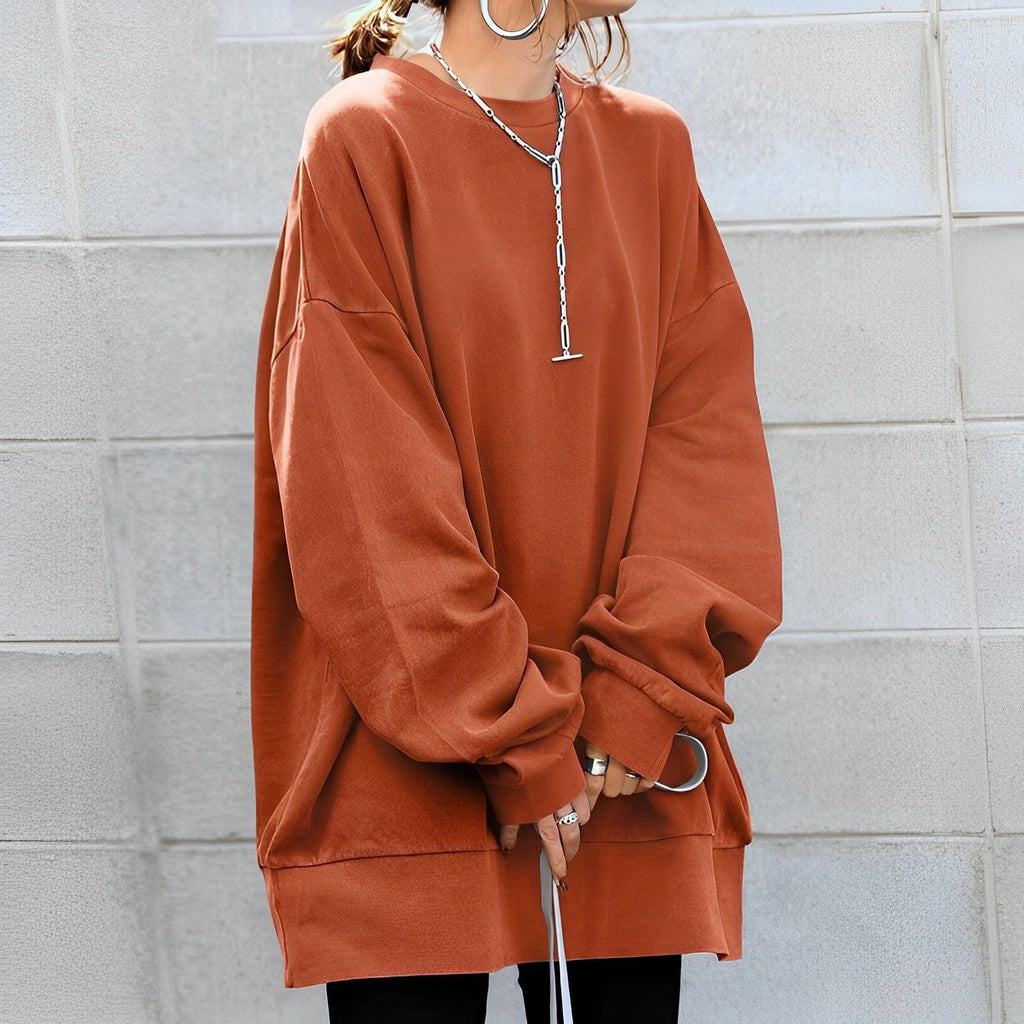 Womens Top Oversized Sweatshirt Cotton Dropped Shoulder in Brown – Mila
