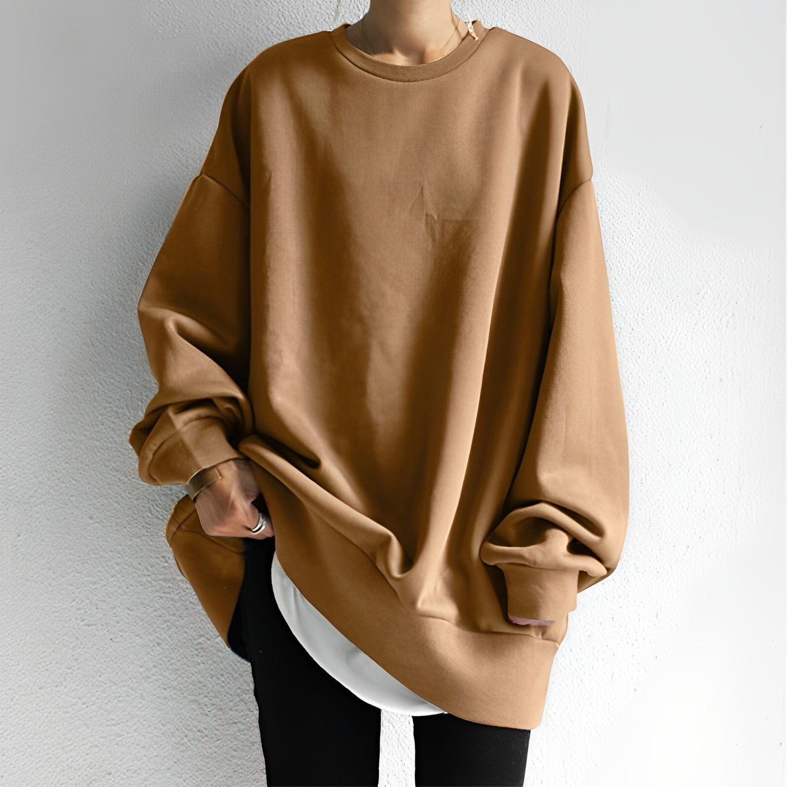 Womens Top Oversized Sweatshirt Cotton Dropped Shoulder in Brown – Mila