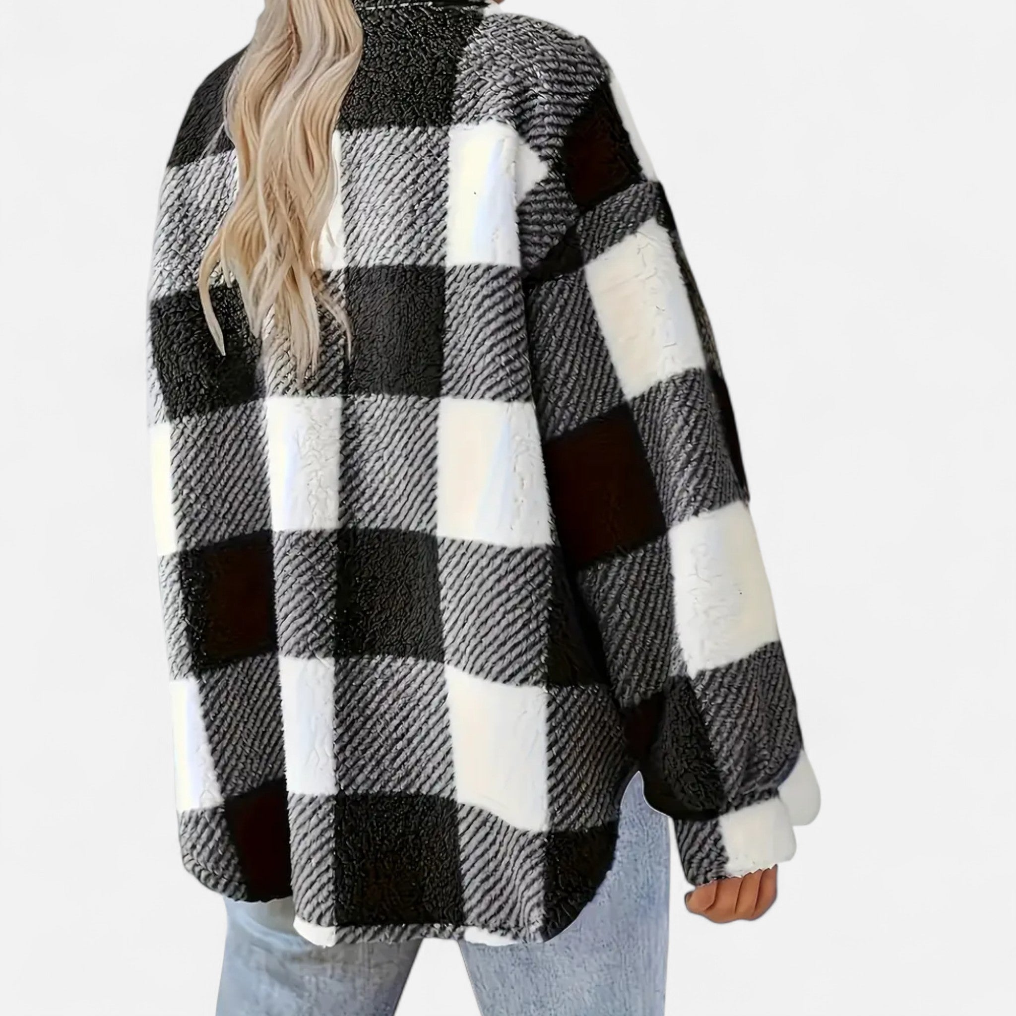 Womens Jacket Sherpa Plush Check Cosy Relaxed – Rae