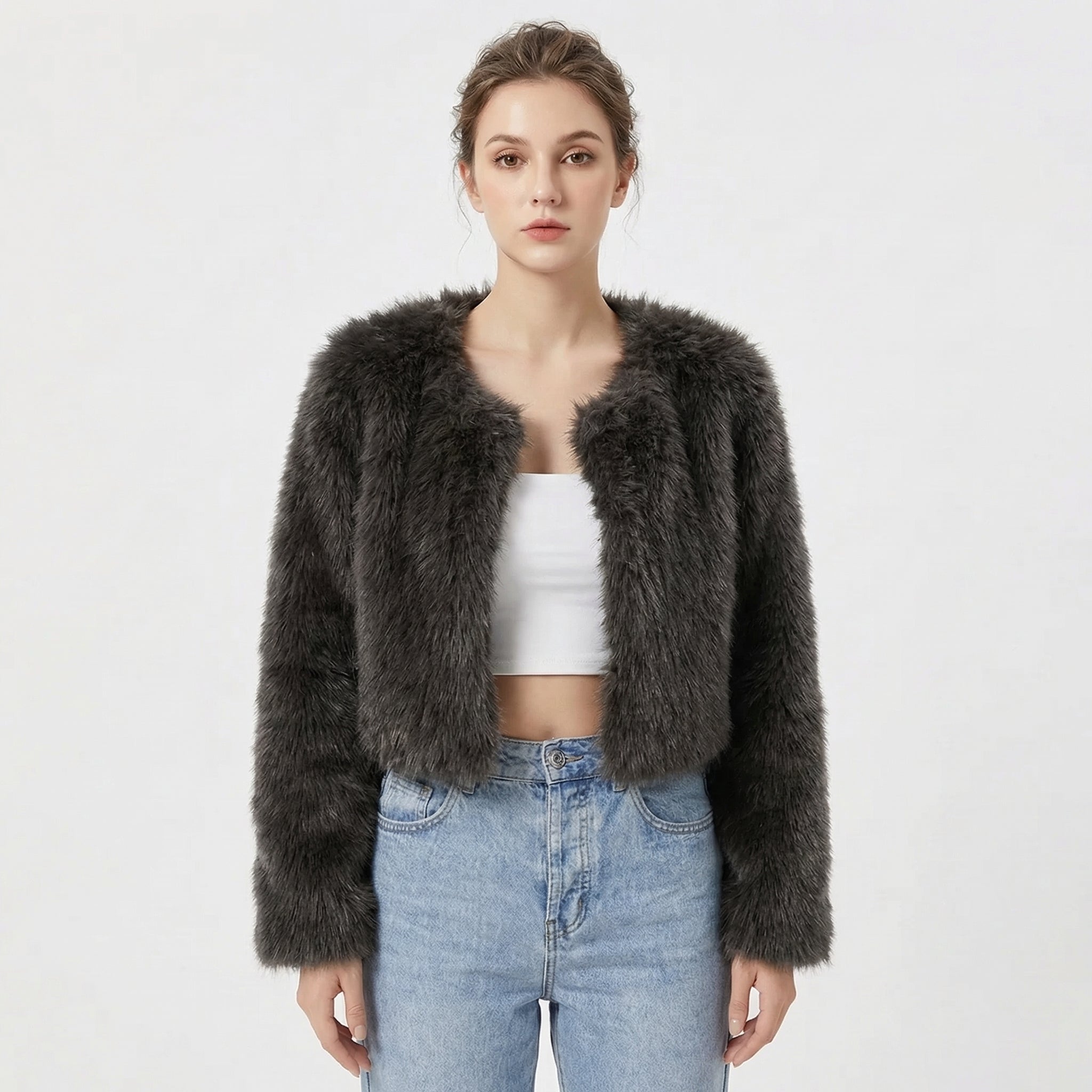 Womens Jacket Luxe Faux Fur Oversized Cosy – Ash