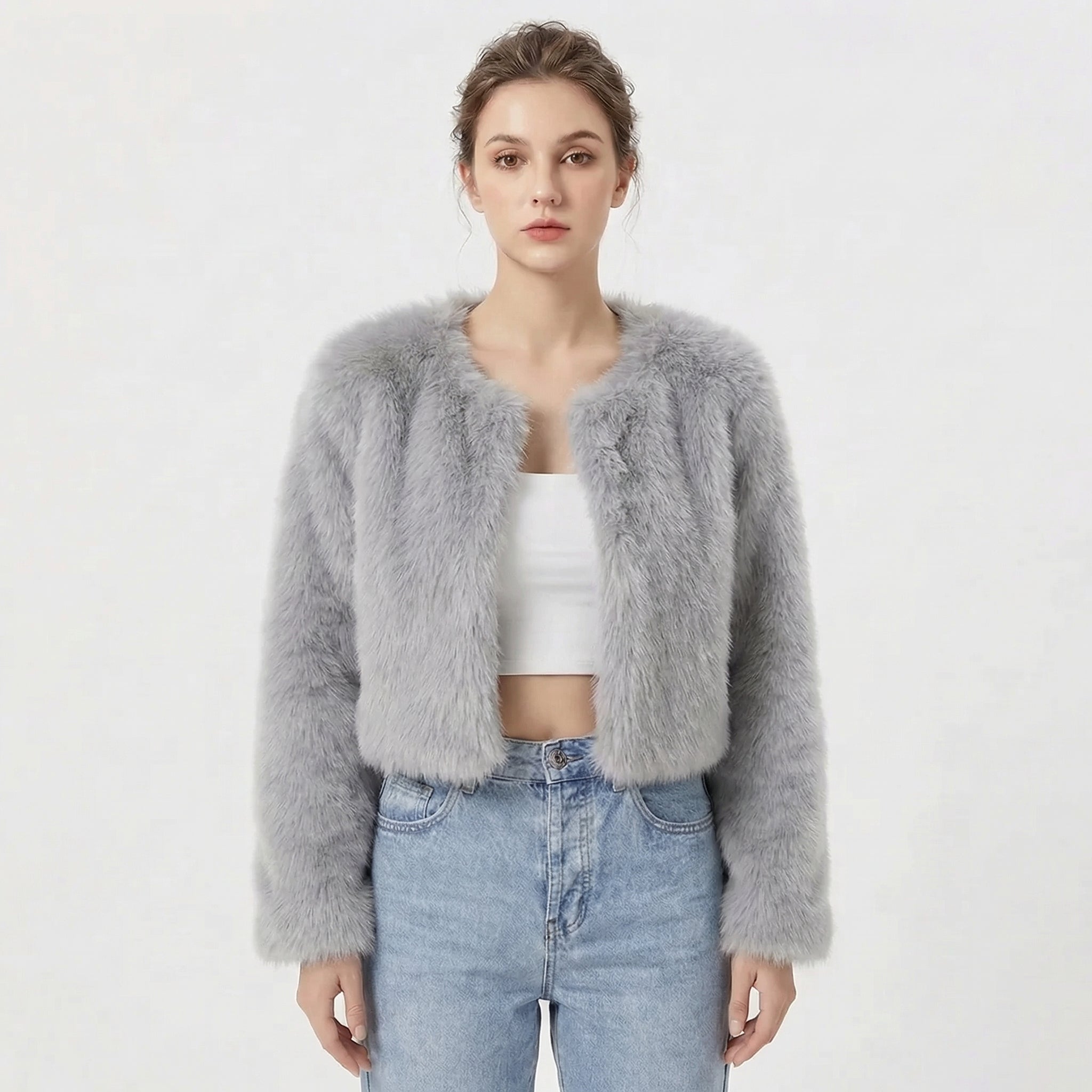 Womens Jacket Luxe Faux Fur Oversized Cosy – Ash