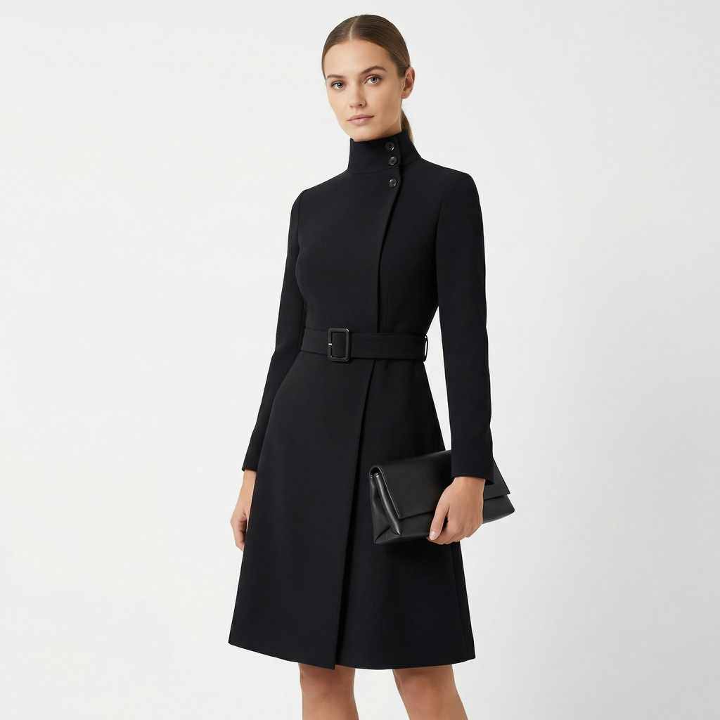 Womens Dress Belted Midi Elegant Tailored in Burgundy – Dani