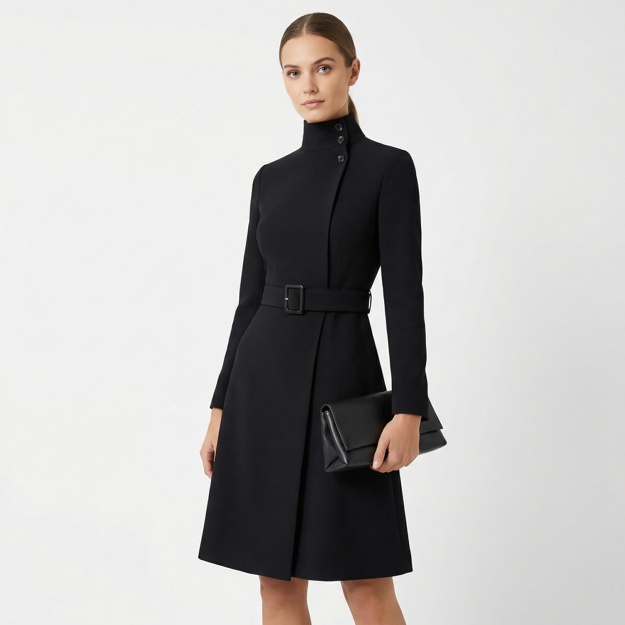 Womens Dress Belted Midi Elegant Tailored in Burgundy – Dani