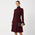 Womens Dress Belted Midi Elegant Tailored in Burgundy – Dani