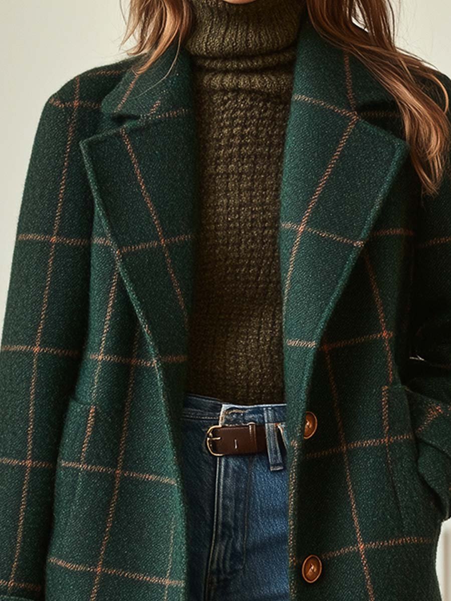 Womens Coat Wool Check Classic Tailored – Gwen