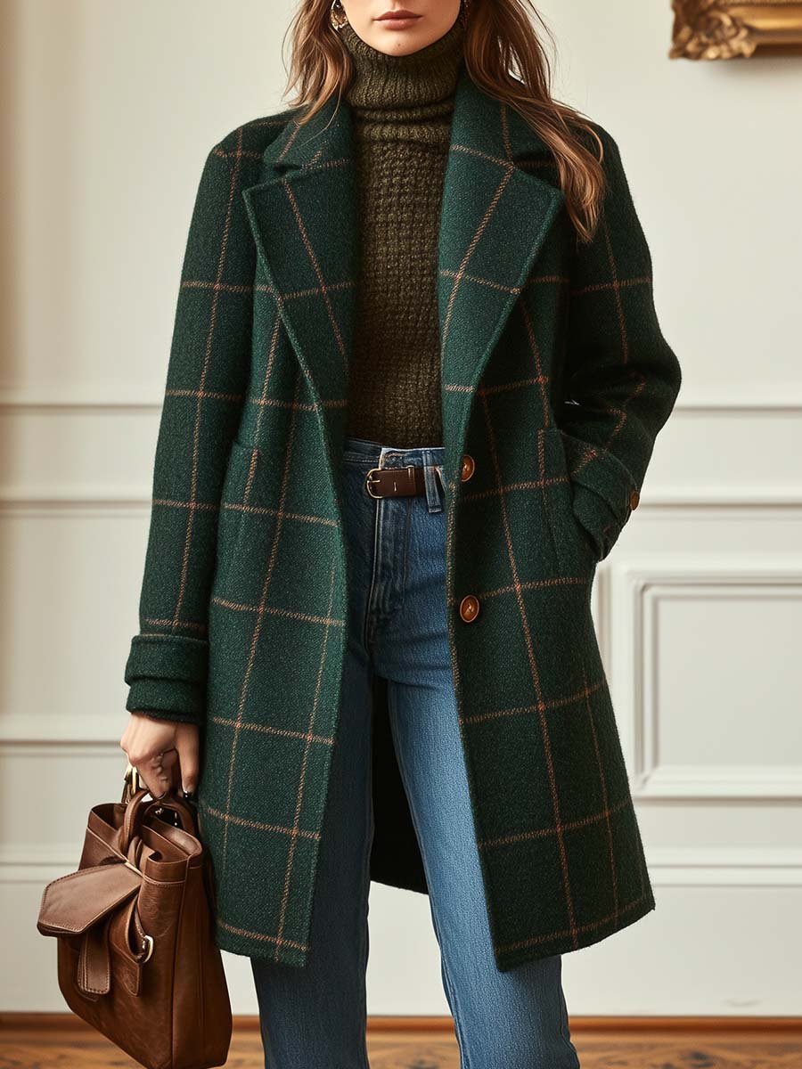 Womens Coat Wool Check Classic Tailored – Gwen