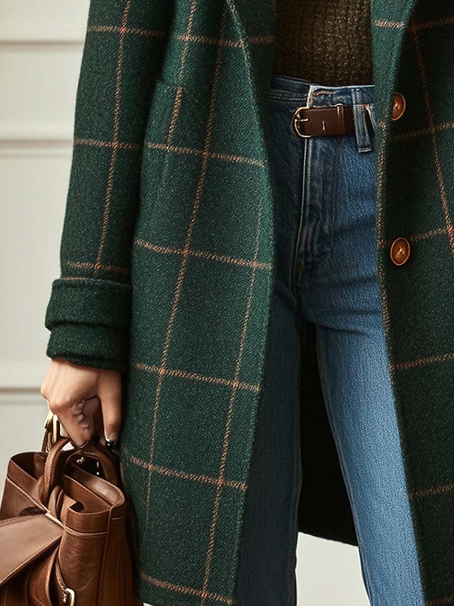 Womens Coat Wool Check Classic Tailored – Gwen