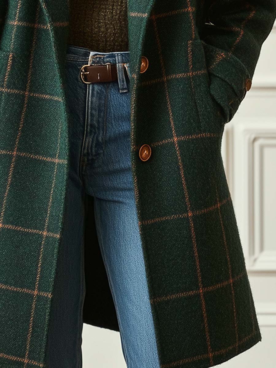 Womens Coat Wool Check Classic Tailored – Gwen
