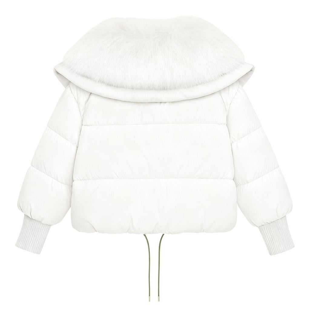 Womens Puffer Jacket Fox Fur Collar Oversized Down Fill in White – Wren