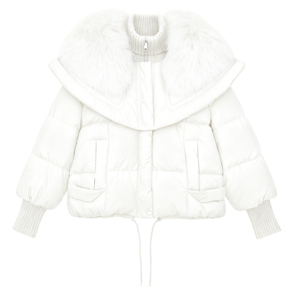 Womens Puffer Jacket Fox Fur Collar Oversized Down Fill in White – Wren