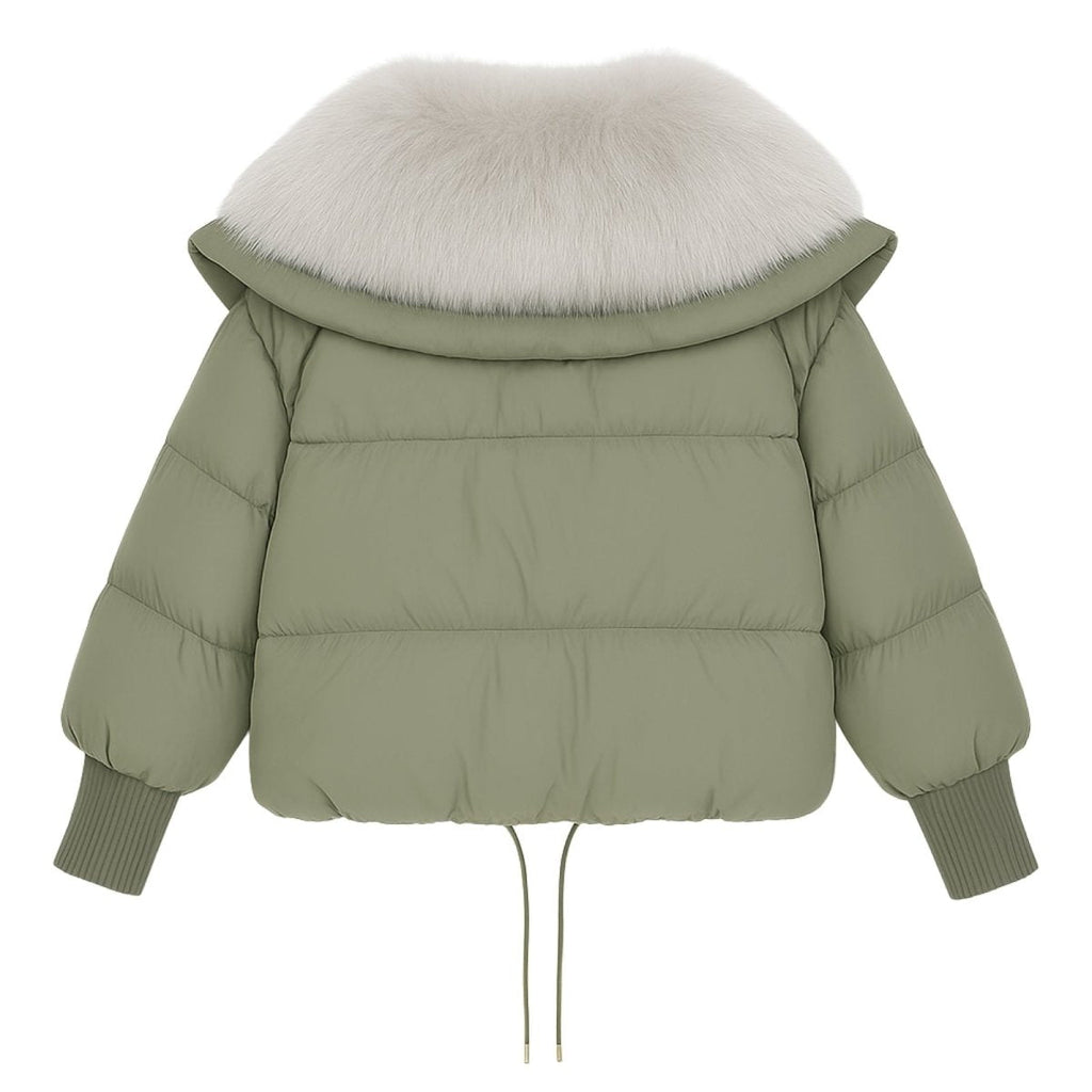 Womens Puffer Jacket Fox Fur Collar Oversized Down Fill in White – Wren