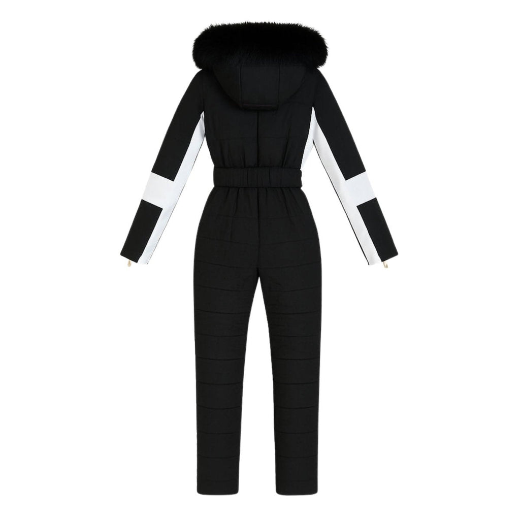 Womens Ski Suit One Piece Waterproof Fox Fur Hood 4-Way Stretch – Viv