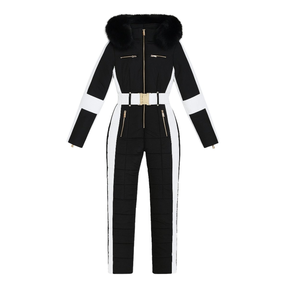 Womens Ski Suit One Piece Waterproof Fox Fur Hood 4-Way Stretch – Viv