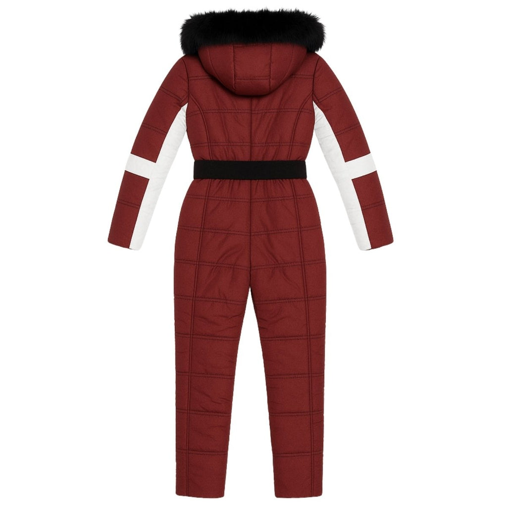 Womens Ski Suit One Piece Waterproof Fox Fur Hood 4-Way Stretch – Viv