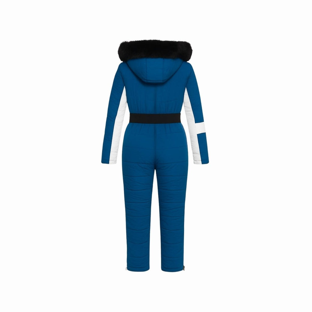 Womens Ski Suit One Piece Waterproof Fox Fur Hood 4-Way Stretch – Viv