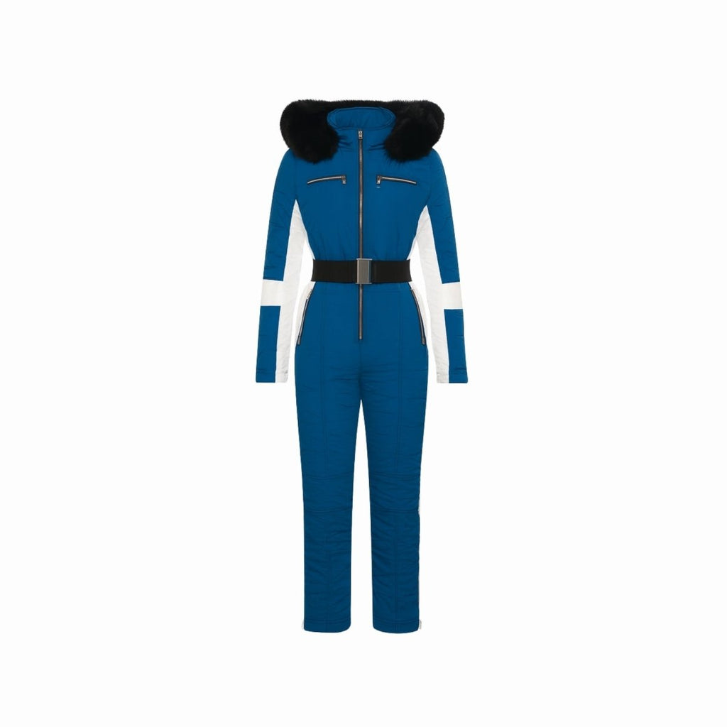 Womens Ski Suit One Piece Waterproof Fox Fur Hood 4-Way Stretch – Viv