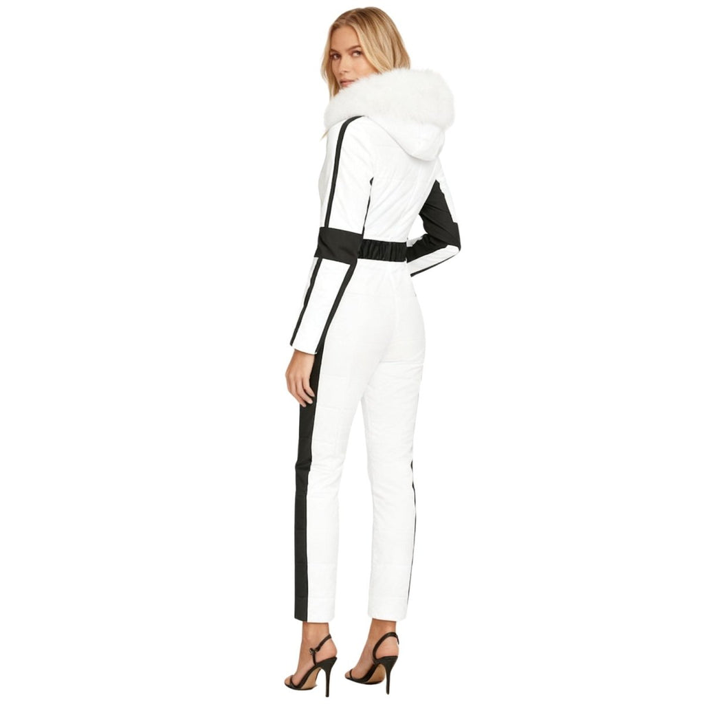 Womens Ski Suit One Piece Waterproof Fox Fur Hood 4-Way Stretch – Viv