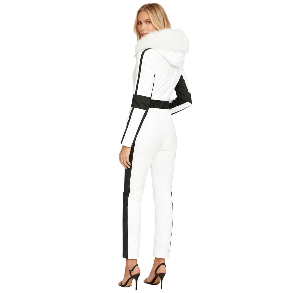 Womens Ski Suit One Piece Waterproof Fox Fur Hood 4-Way Stretch – Viv