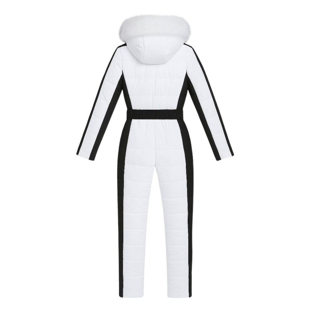 Womens Ski Suit One Piece Waterproof Fox Fur Hood 4-Way Stretch – Viv