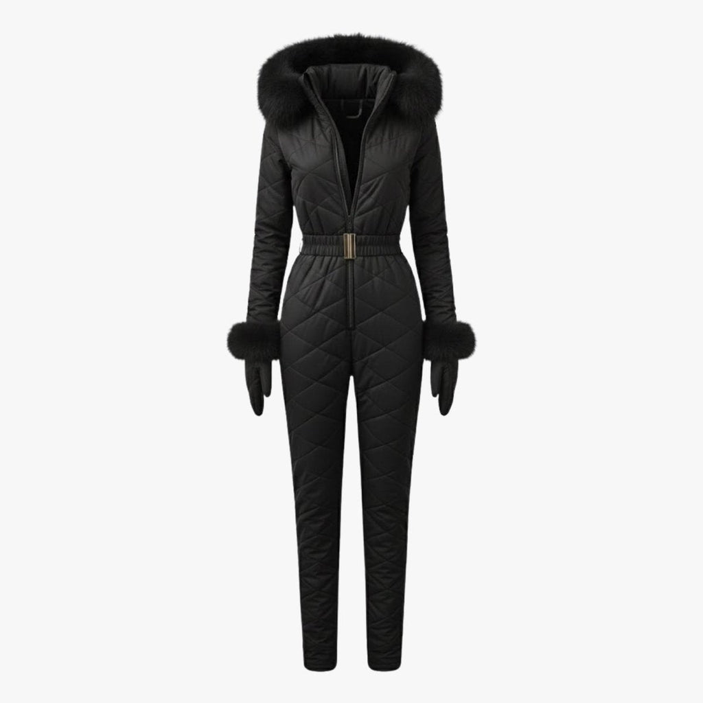 Womens Ski Suit One Piece Quilted Faux Fur Hood – Willa