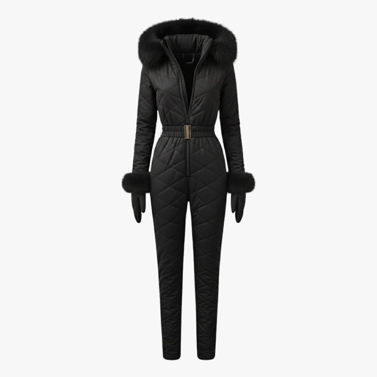 Womens Ski Suit One Piece Quilted Faux Fur Hood – Willa