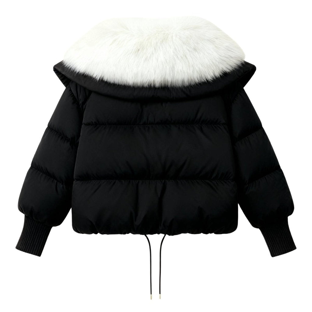 Womens Puffer Jacket Fox Fur Collar Oversized Down Fill in White – Wren