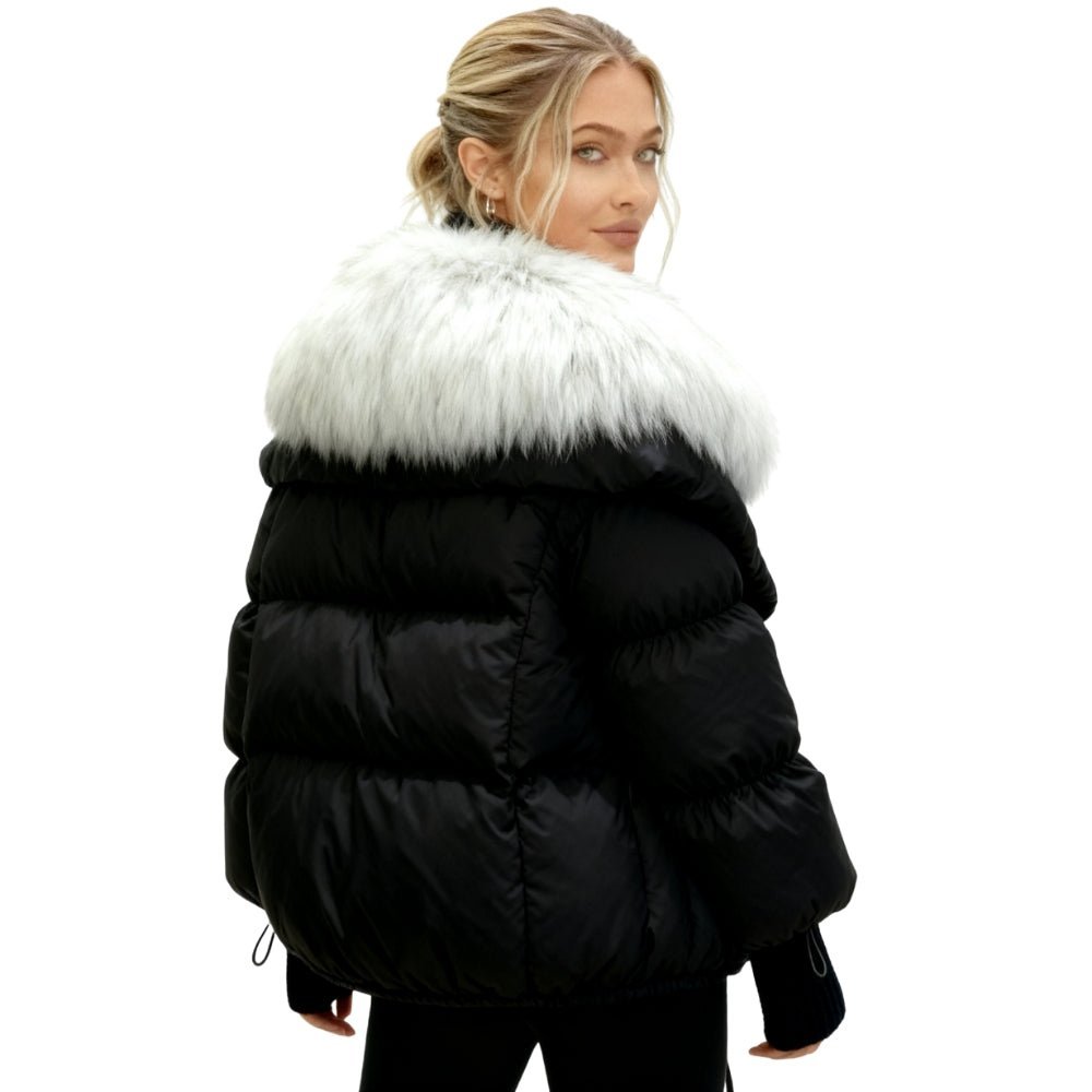 Womens Puffer Jacket Fox Fur Collar Oversized Down Fill in White – Wren