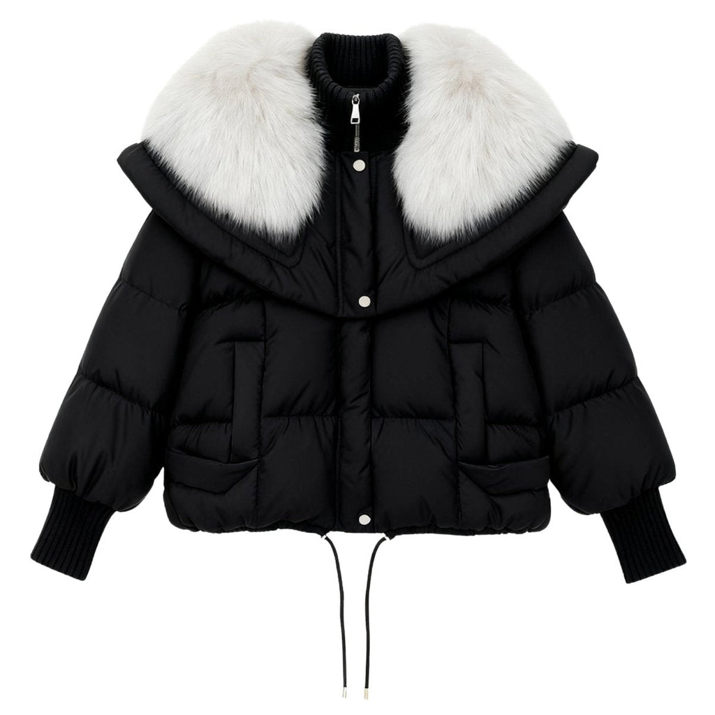 Womens Puffer Jacket Fox Fur Collar Oversized Down Fill in White – Wren