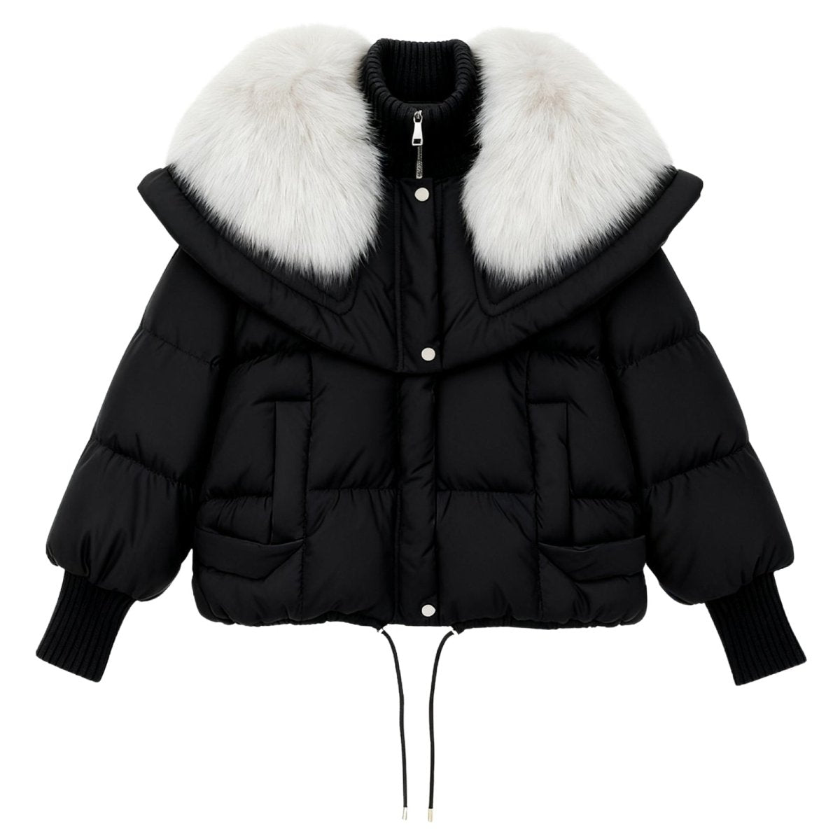 Womens Puffer Jacket Fox Fur Collar Oversized Down Fill in White – Wren
