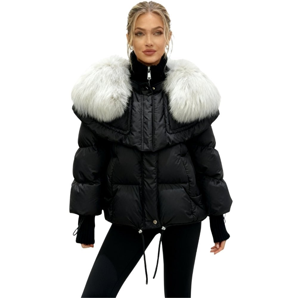 Womens Puffer Jacket Fox Fur Collar Oversized Down Fill in White – Wren