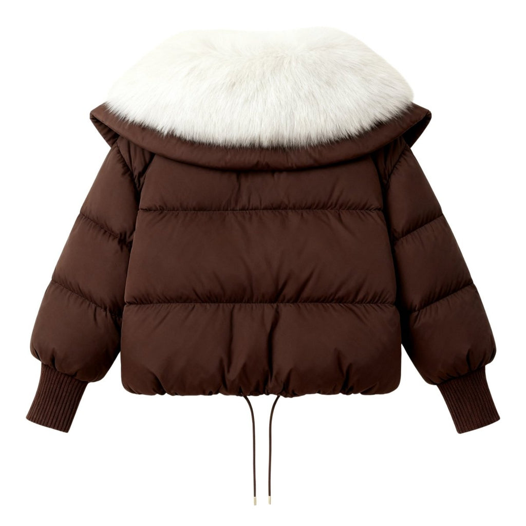 Womens Puffer Jacket Fox Fur Collar Oversized Down Fill in White – Wren