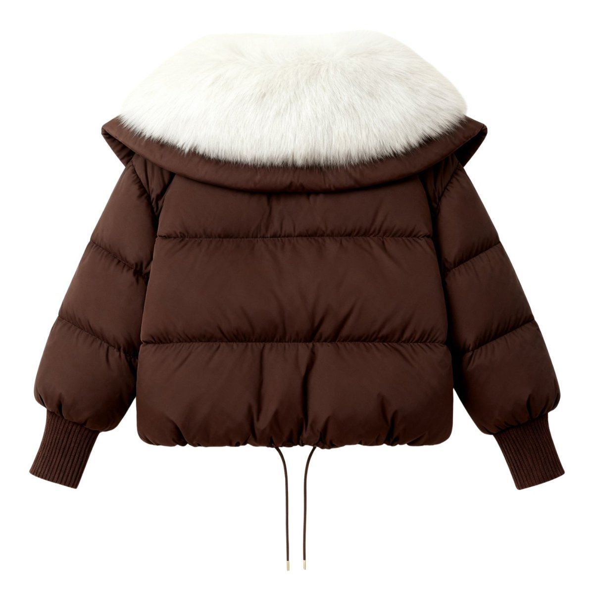Womens Puffer Jacket Fox Fur Collar Oversized Down Fill in White – Wren