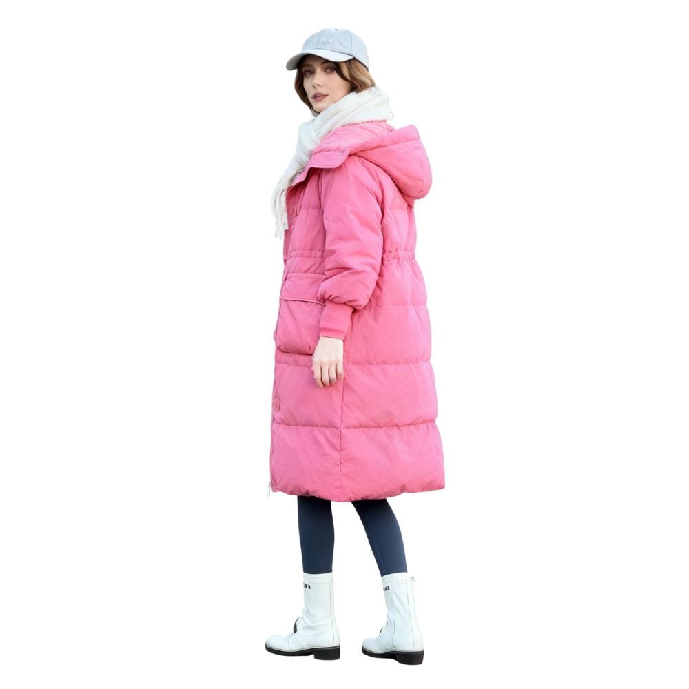 Womens Puffer Jacket Longline Hooded Oversized in Black – Nora