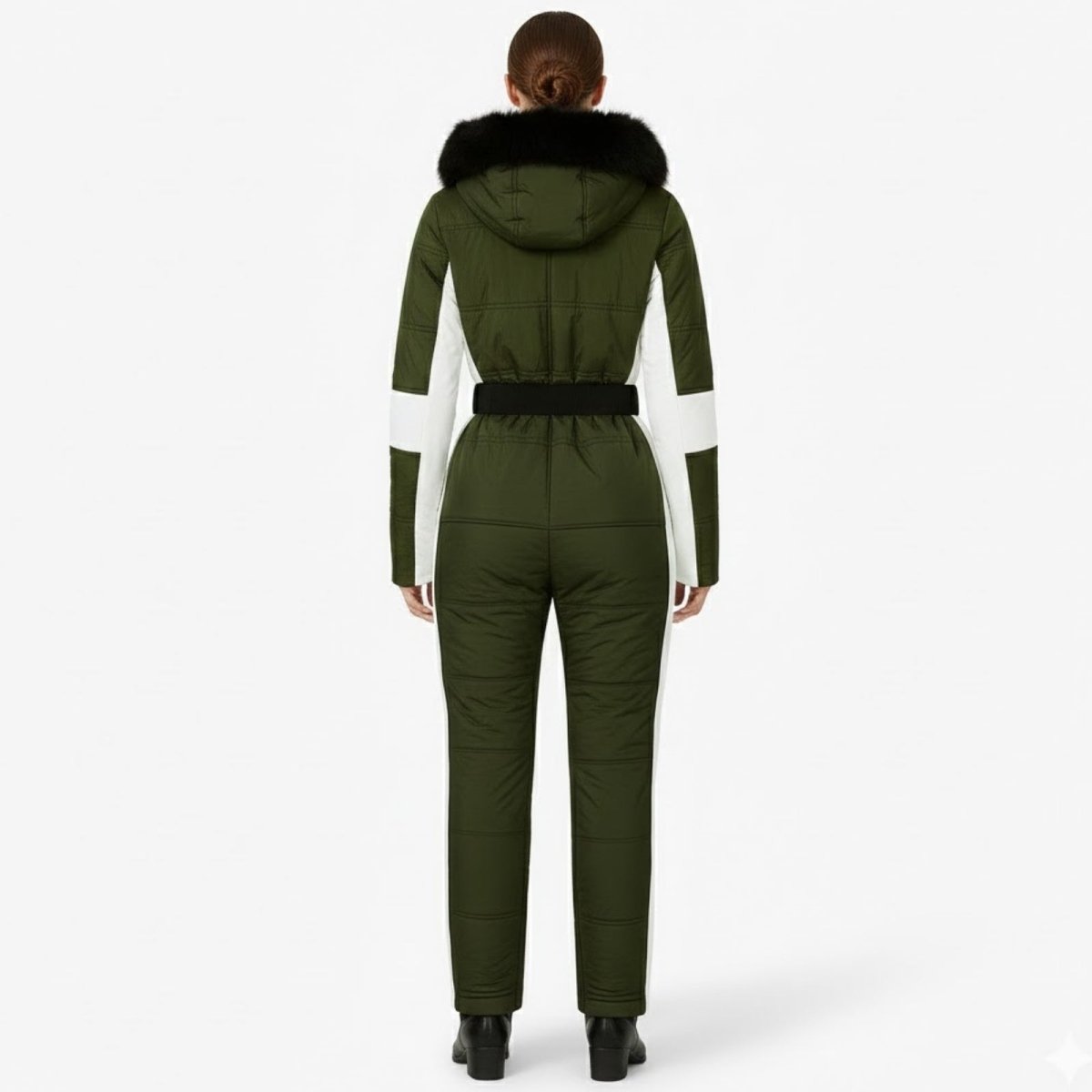 Womens Ski Suit One Piece Waterproof Fox Fur Hood 4-Way Stretch – Viv