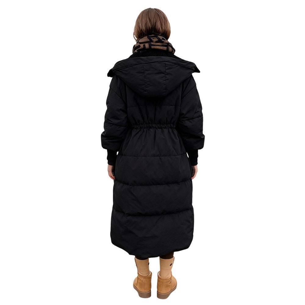 Womens Puffer Jacket Longline Hooded Oversized in Black – Nora