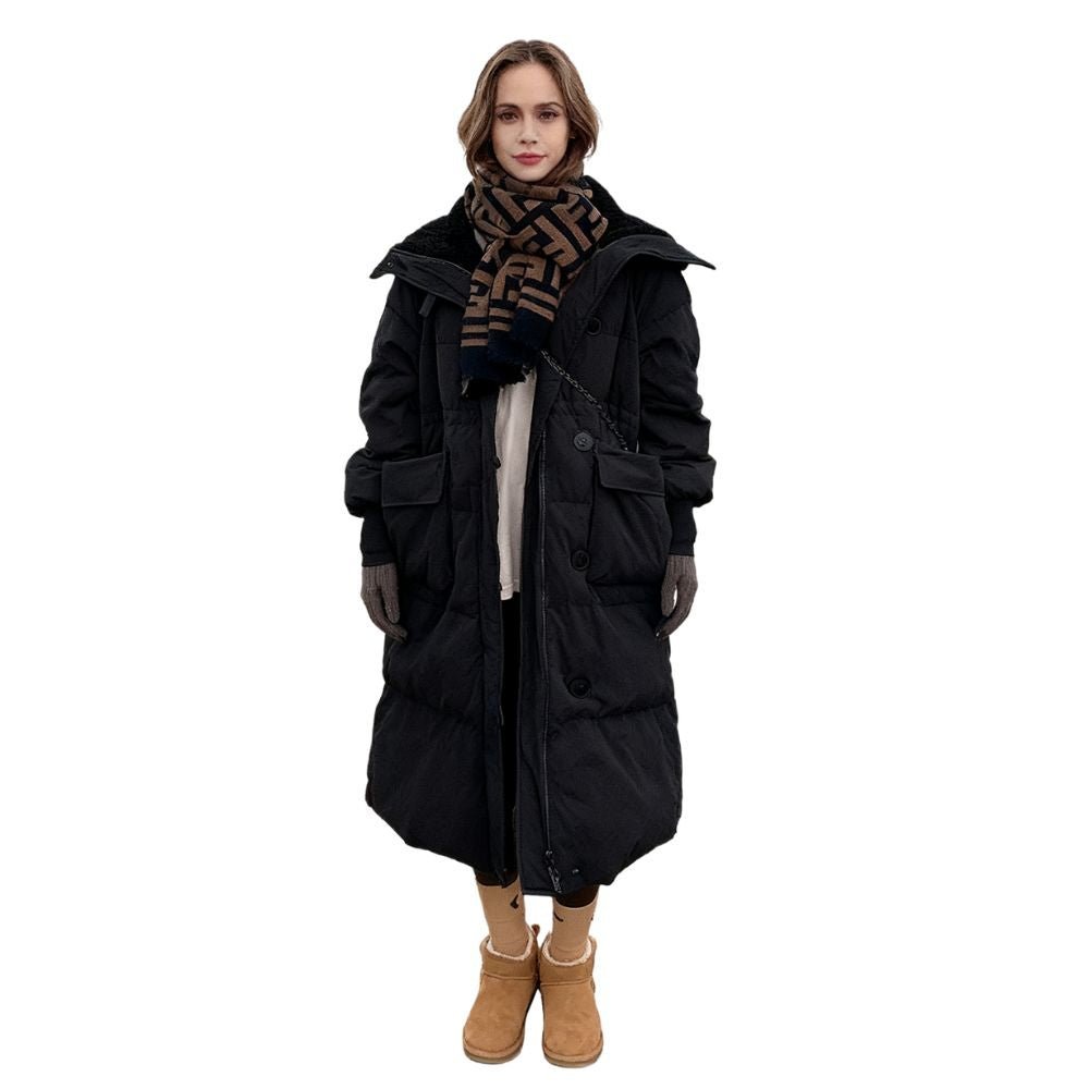 Womens Puffer Jacket Longline Hooded Oversized in Black – Nora