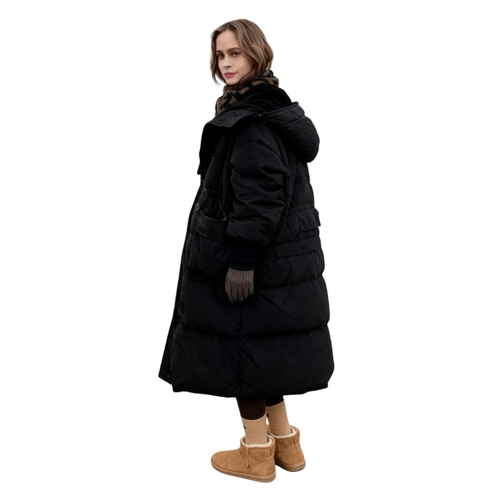 Womens Puffer Jacket Longline Hooded Oversized in Black – Nora