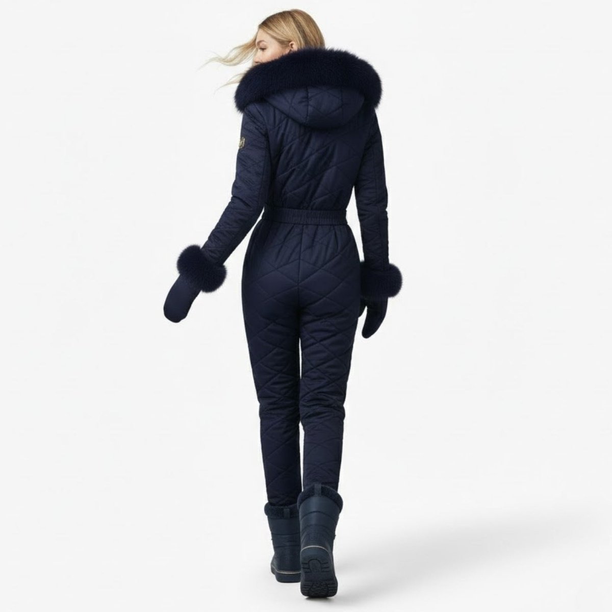 Womens Ski Suit One Piece Quilted Faux Fur Hood – Willa