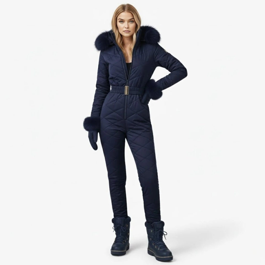Womens Ski Suit One Piece Quilted Faux Fur Hood – Willa
